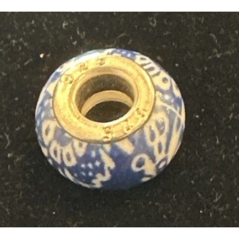 Murano Glass Charm Bead 925 Blue Swirl Glass Slide On Timeless Beauty
